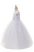 Rainkids Girls White Cap Sleeve Floral Trim Plus Size Communion Dress 7.5-20.5 - SophiasStyle.com